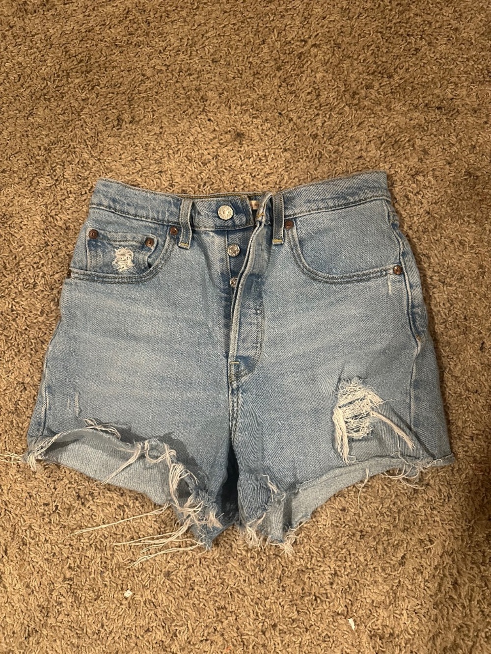 Levi's light wash distressed ribcage jean shorts